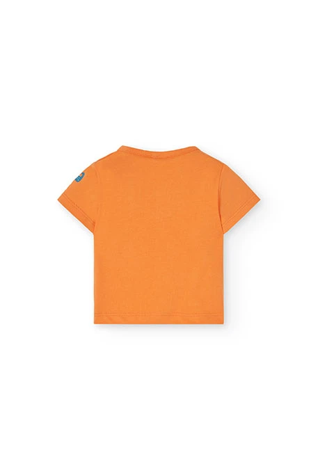 Completo composto da maglietta e salopette a maglia per neonato in colore arancione.