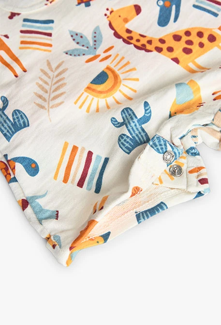 Completo composto da maglietta e salopette a maglia per neonato in colore arancione.