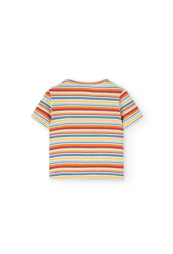 Set aus Strick-T-Shirt für Jungen in Gelb mit Streifenmuster und Krokodil.