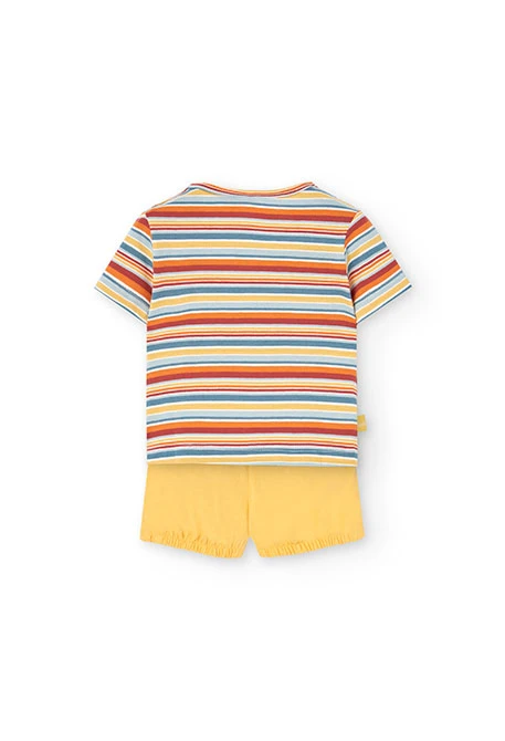 Set di maglietta in maglia per neonato di colore giallo con stampa a righe e coccodrillo.