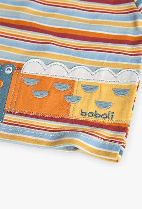 Set di maglietta in maglia per neonato di colore giallo con stampa a righe e coccodrillo.