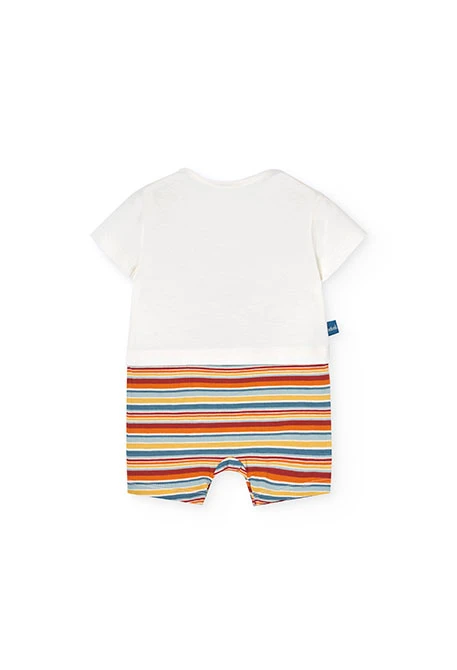 Baby boy knitted romper in white with dinosaur design