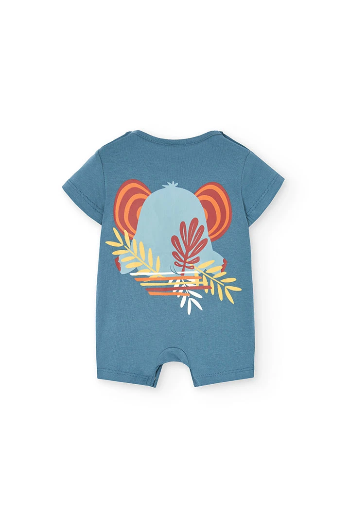 Baby boy\'s green knit short romper with elephant design