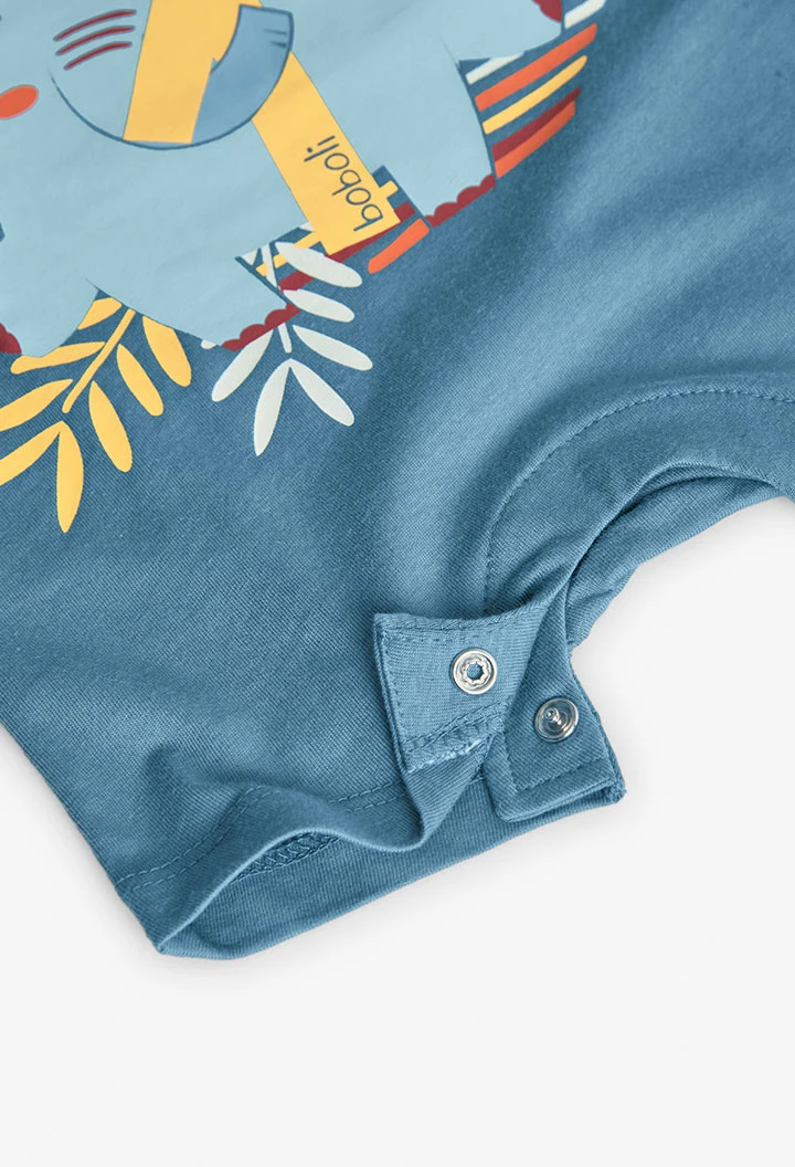Baby boy\'s green knit short romper with elephant design