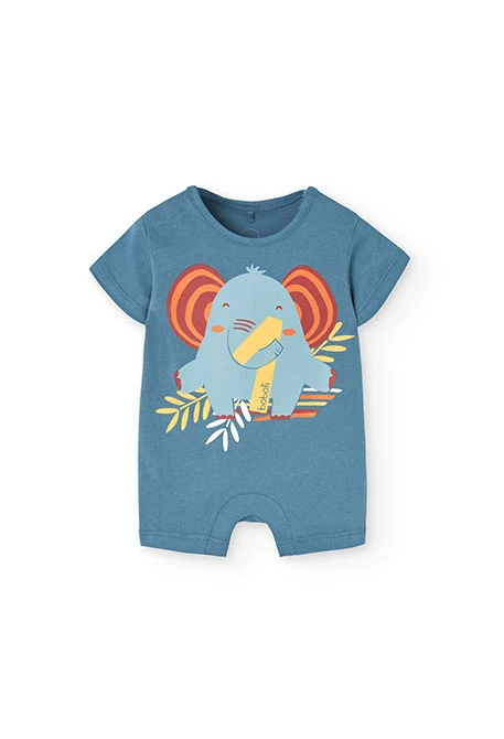 Kurzer Strickstrampler für Baby-Jungen in Grün mit Elefantendesign