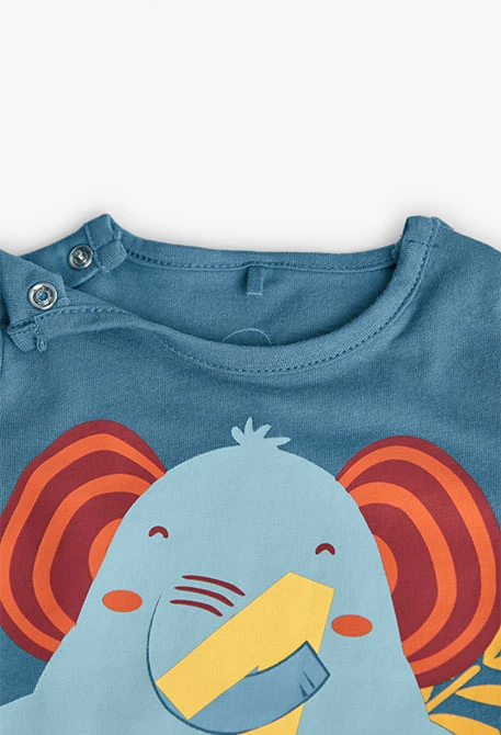 Pagliaccetto corto in maglia per neonato di colore verde con design di elefante.