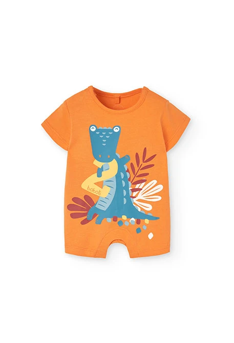 Knitted romper for baby boy in orange colour