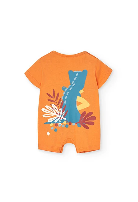 Knitted romper for baby boy in orange colour
