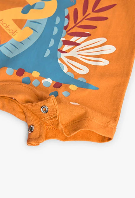 Knitted romper for baby boy in orange colour