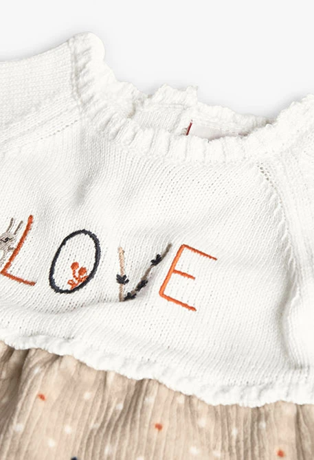 Vestido creme estampado de bolinhas