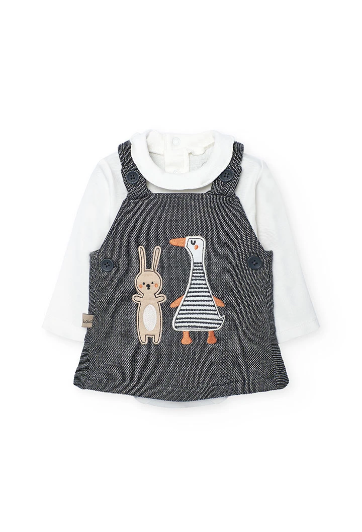 Completo neonati in maglia grigia animali