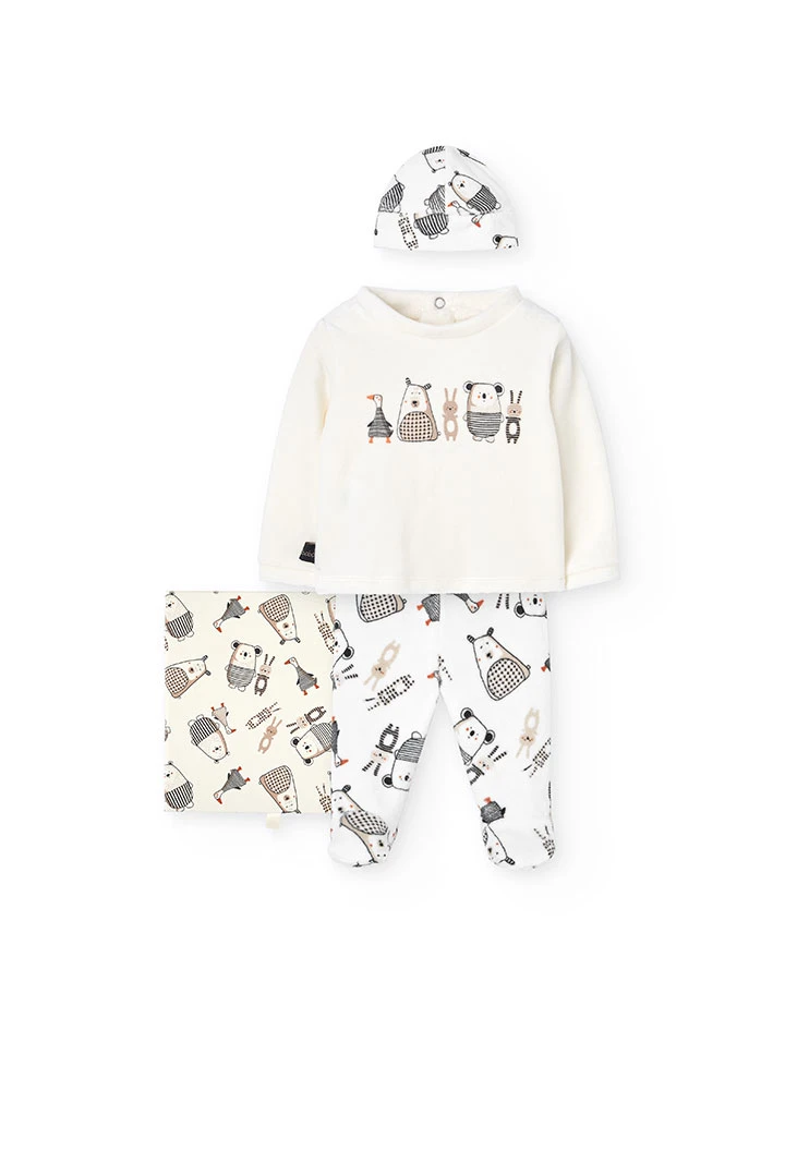 Ensemble bébé velours animaux blanc