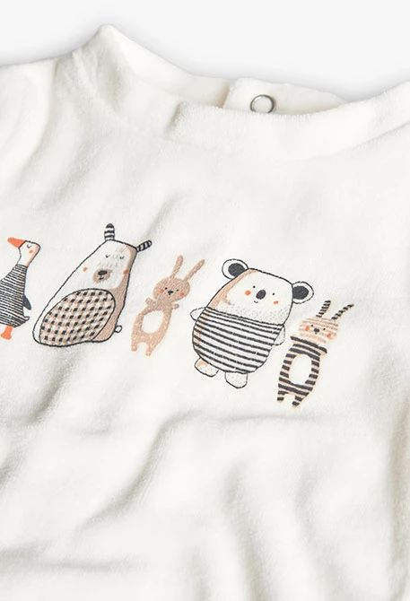 Completo neonato velluto animali bianco