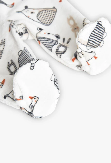 Conjunto bebé veludo animais branco