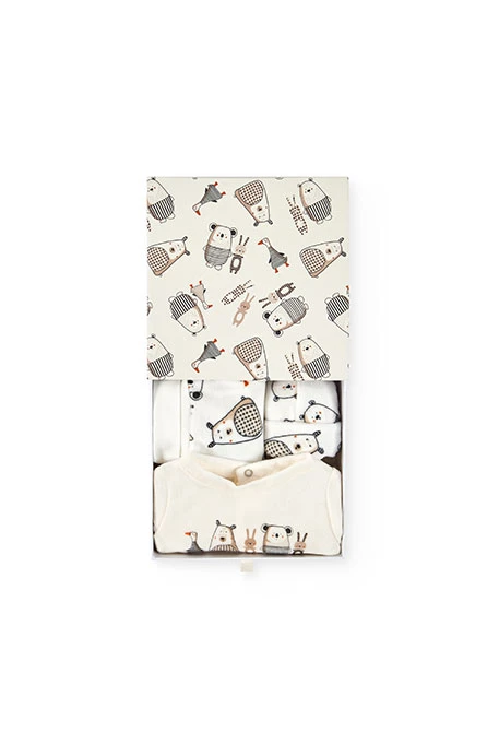 Conjunto bebé veludo animais branco