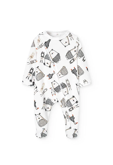 Pigiama neonato di maglia animali bianco