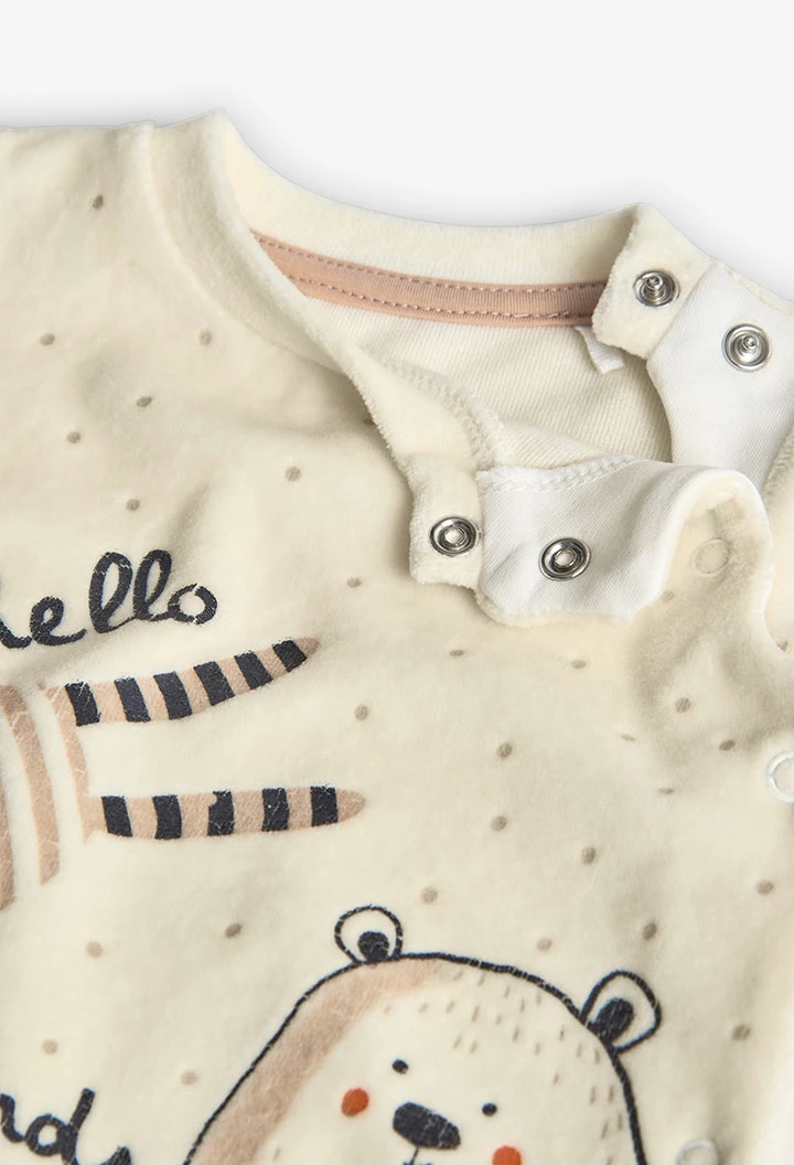 Strampler Baby aus weißem Strick mit Tieren