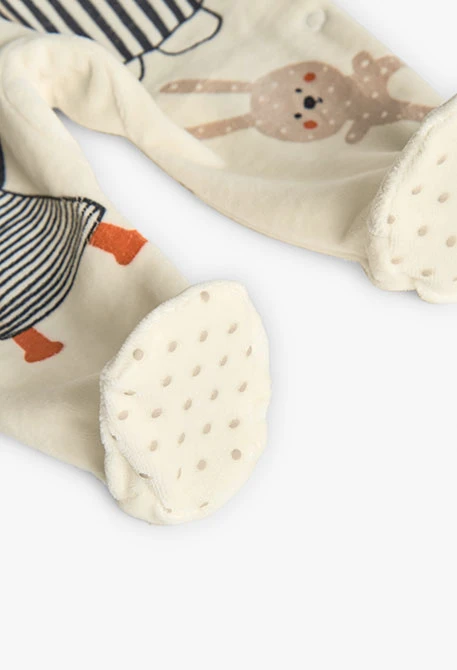 White knitted baby sleepsuit with animals