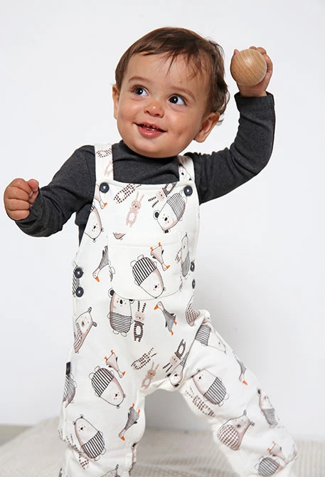 Completo neonato in maglia animali grigio