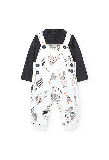 Completo neonato in maglia animali grigio