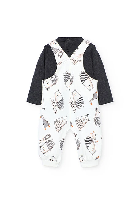 Completo neonato in maglia animali grigio