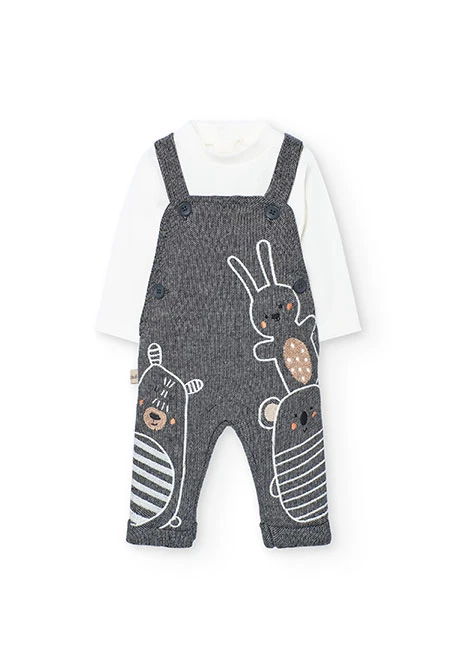 Completo neonato a maglia grigia con animali