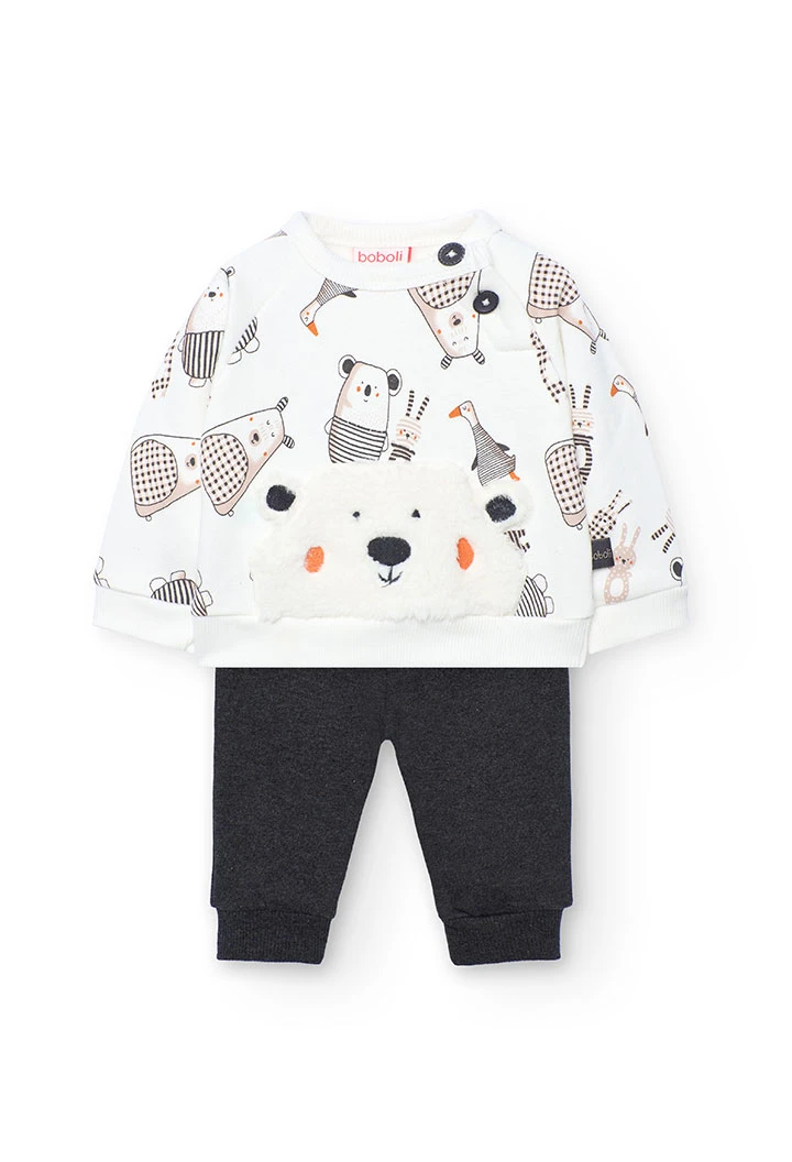 Completo neonato maglia bianca e grigio scuro