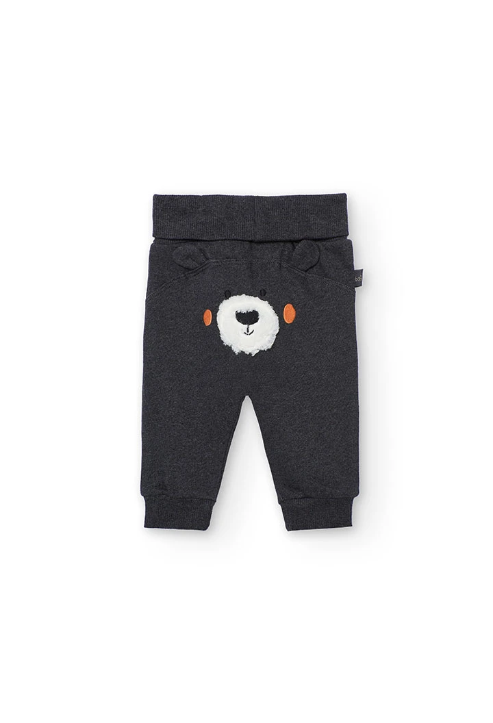 Conjunto bebé malha branca e cinza escuro