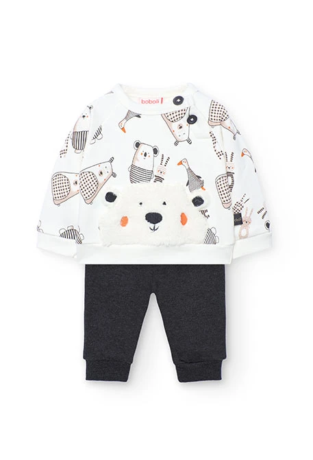 Conjunto bebé  punto blanco y gris oscuro