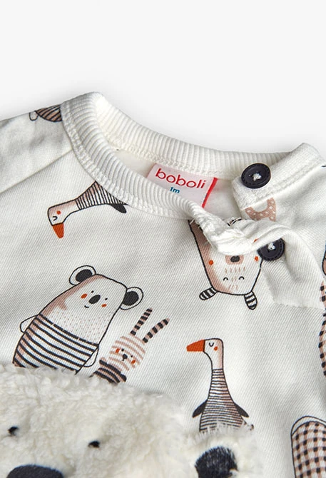 Baby outfit in white and dark grey knit fabric