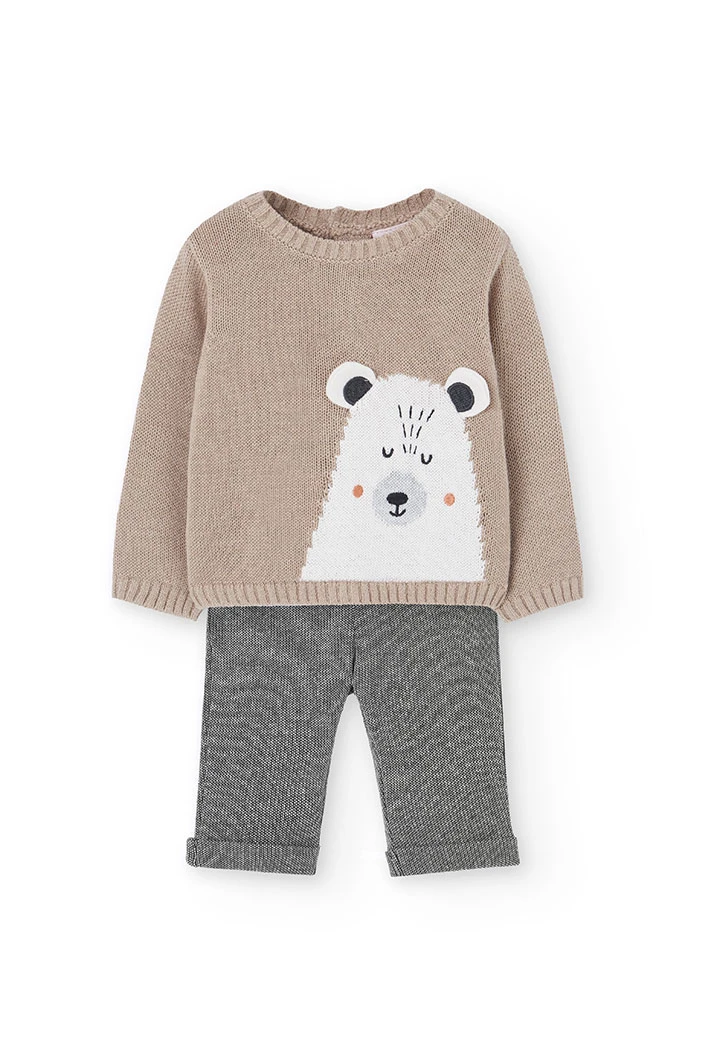 Beige Strickset für Babys mit Tiermotiven
