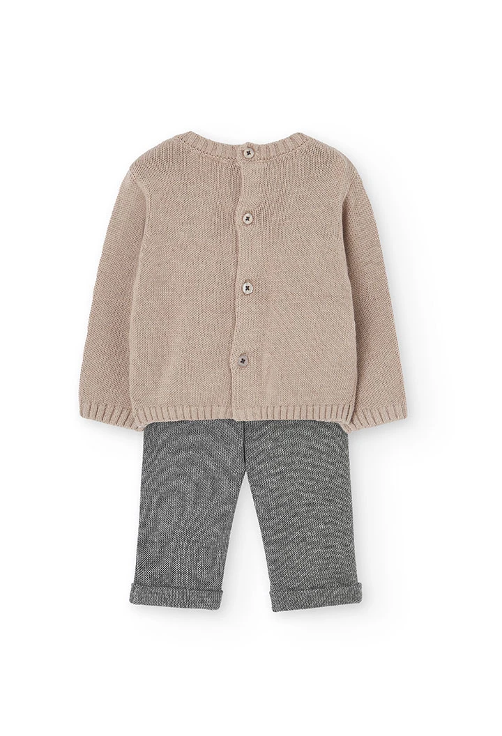 Beige Strickset für Babys mit Tiermotiven