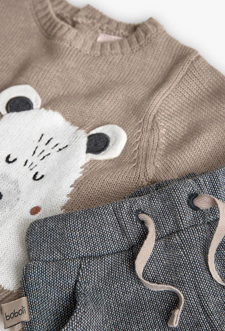 Beige Strickset für Babys mit Tiermotiven