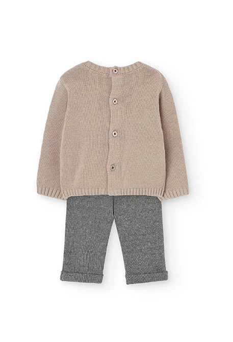 Completo neonato beige a maglia con animali