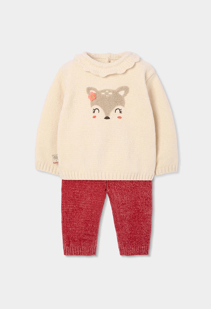 Baby girl ecru deer embroidered set