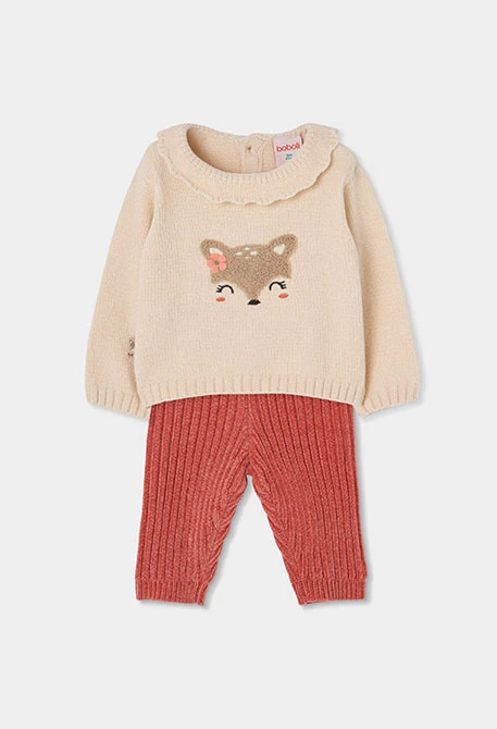 Ensemble bébé fille écru brodé cerf