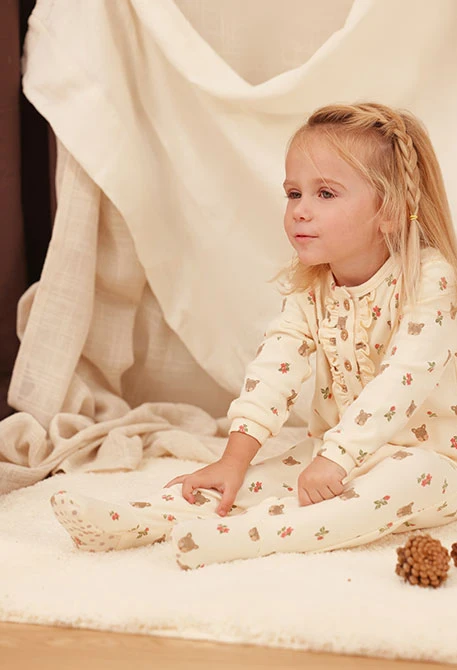 Strampler Baby Mädchen ecru mit Teddybär-Aufdruck