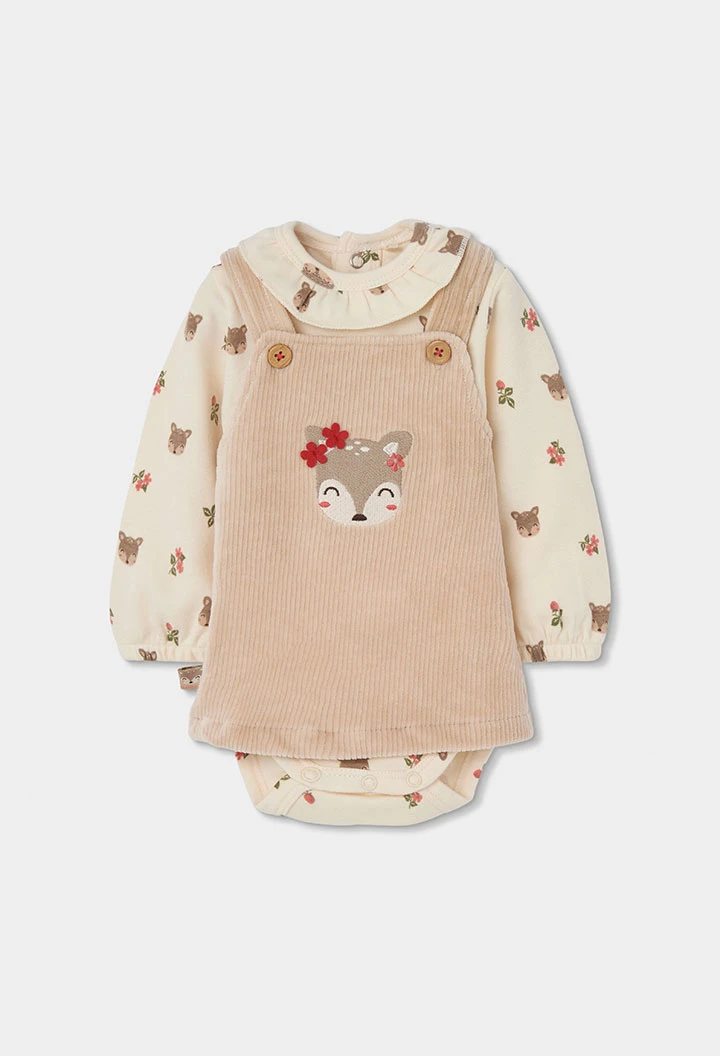 Ensemble maille bébé fille beige brodé cerf