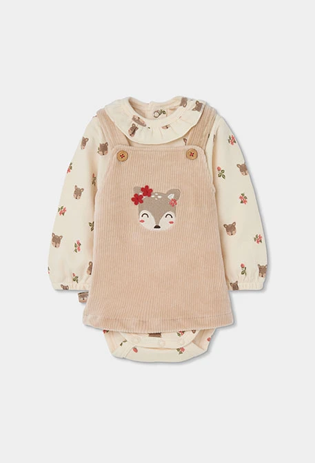 Ensemble maille bébé fille beige brodé cerf