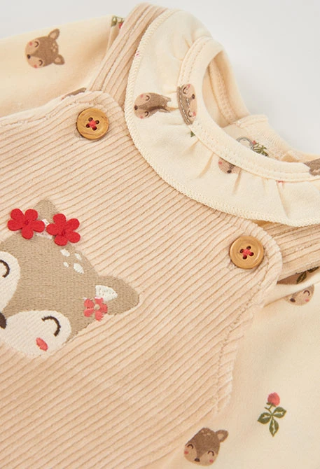 Ensemble maille bébé fille beige brodé cerf