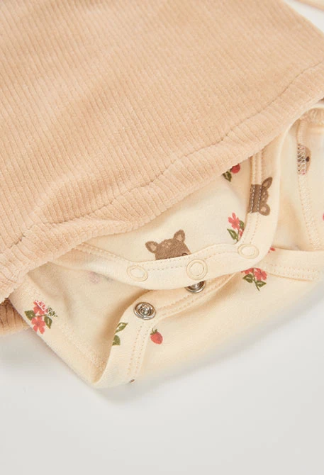 Ensemble maille bébé fille beige brodé cerf