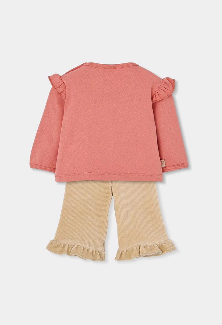 Conjunto de malha bebé menina rosa bordado de veados