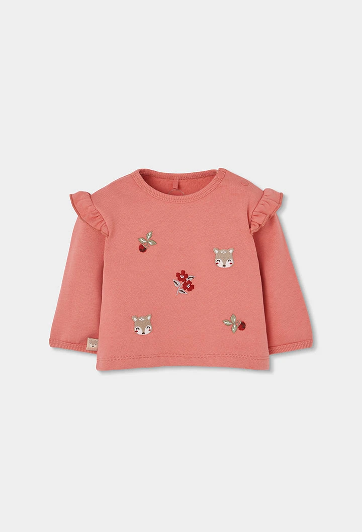 Conjunto de malha bebé menina rosa bordado de veados