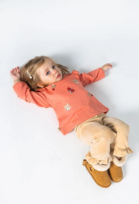 Ensemble maille bébé fille rose brodé renards