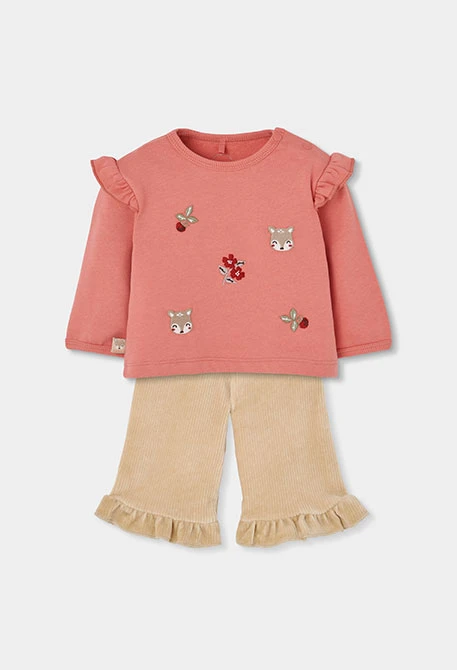 Ensemble maille bébé fille rose brodé renards