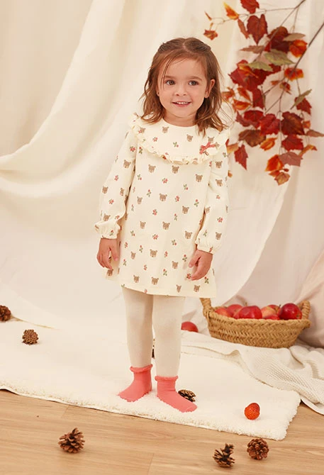 Vestido bebé crudo estampado ciervos y flores