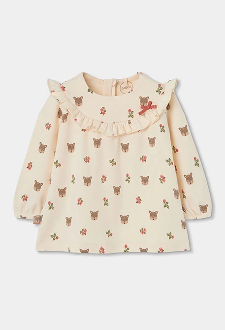 Robe bébé écrue imprimé oursons et fleurs