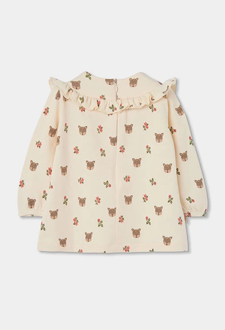 Robe bébé écrue imprimé oursons et fleurs