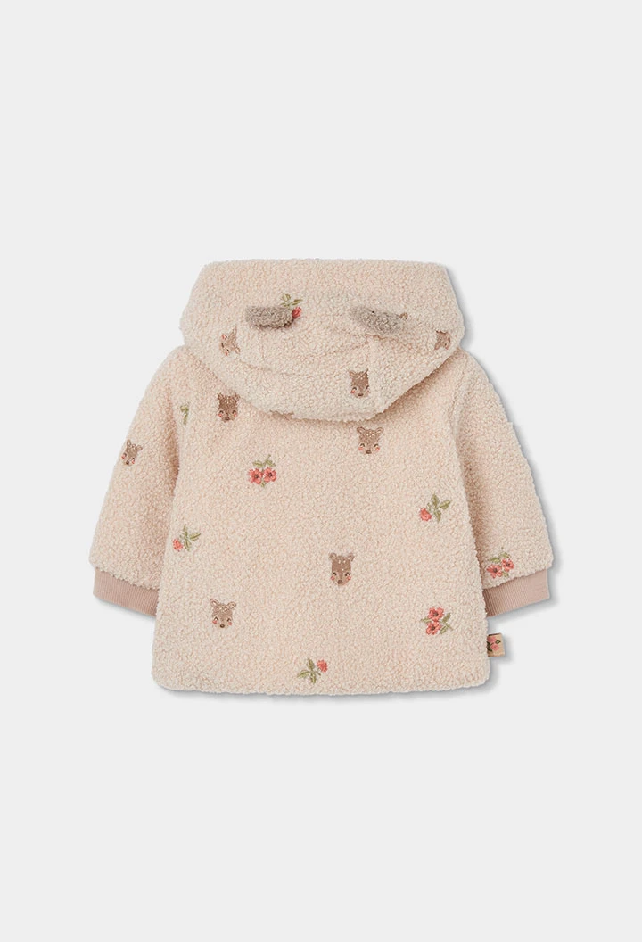 Veste molleton bébé écru broderie fleurs