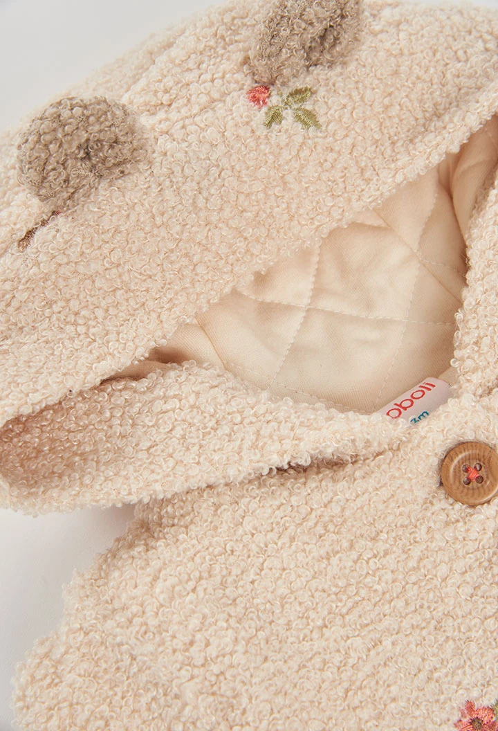 Veste molleton bébé écru broderie fleurs